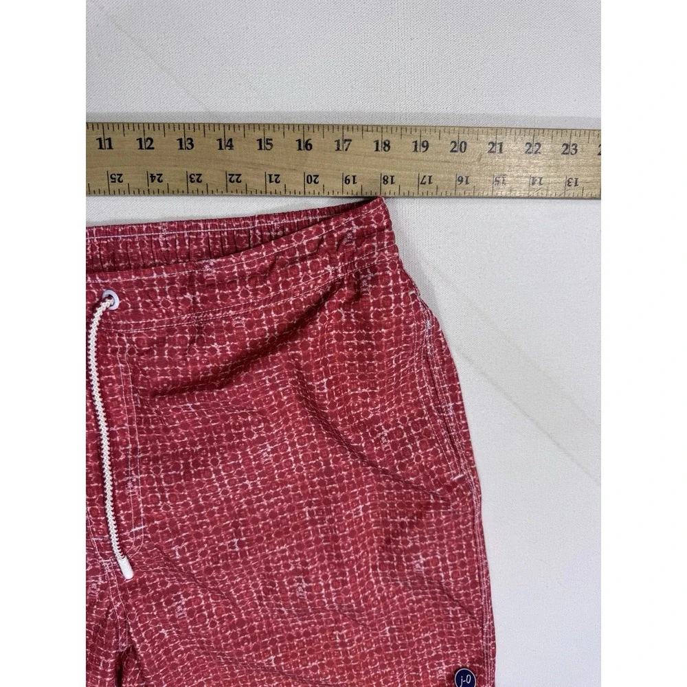 Johnnie-O Red Eden Geometric Swim Shorts Mens XL Mesh Lined Beach Resort Trunks